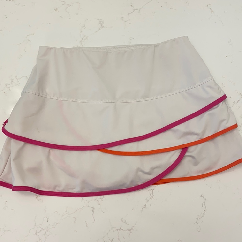 Lucky in love white scalloped tennis skirt